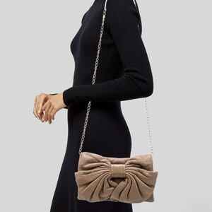 RED Valentino Taupe Leather Bow Gold Chain Strap Shoulder Bag